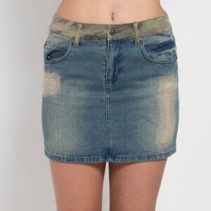 Tripp NYC ✦ Split Front Mini Skirt ✦ Distressed Denim Camo Twill Hybrid Sz M NWT